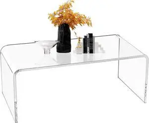 NEJHC Acrylic Coffee Table, 35.5" x 17.8" x 13.8" x 3/5'' Thick Clear Modern All Acrylic Waterfall Living Room Tables