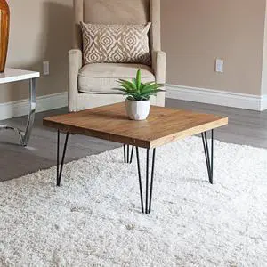 WELLAND Square Reclaimed Old Elm Coffee Table 27.5 in x 27.5 in x 16 in Accent Vintage Coffee Table Rustic Wood Table for Living Room Patio Bedroom Home Office