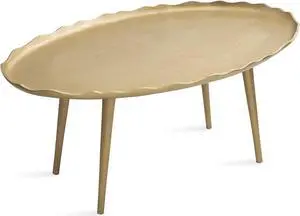 Kate and Laurel Alessia Modern Glam Oval Coffee Table; 34 x 20 x 15; Gold; Metal Living Room Table for Storage and Display with Antique Deckled Edge Detailing Kate and Laurel Alessia Modern Glam Oval Coffee Table; 34 x 20 x 15; Gold; Metal Living Room Table for Storage and Display with Antique Deckled Edge Detailing