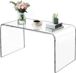 VDGPWA Acrylic Coffee Table with Round Edges,32" L*16" W *16" H, 3/5" Thick Lucite Coffee Table, Rectangle Clear Coffee Table Acrylic Furniture for Living Room Bedroom, Indoor (Clear)