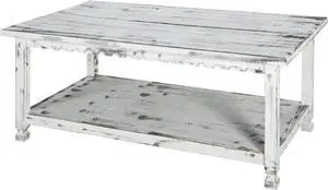 Rustic Rectangluar Coffee Table with 1 Shelf, White Antique