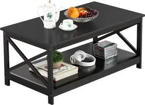 Yaheetech Black Coffee Table for Living Room, X-Design Storage Shelf, 39.5" Yaheetech Black Coffee Table for Living Room, X-Design Storage Shelf, 39.5"