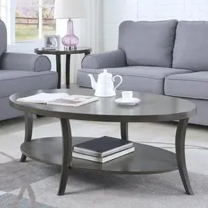 Roundhill Furniture Perth Contemporary Oval Shelf Coffee Table, Gray Roundhill Furniture Perth Contemporary Oval Shelf Coffee Table, Gray