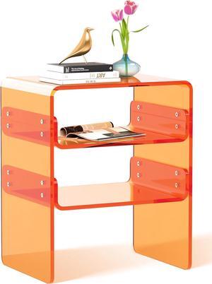 Smitten.Life Acrylic Side Table Bedside Nightstand for Living Room Bedroom Coffee Table (Crystal Orange)