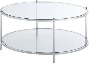 Convenience Concepts Royal Crest 2 Tier Round Glass Coffee Table, Clear Glass / Chrome Frame