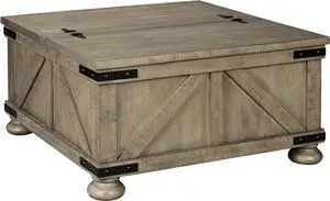 Signature Design by Ashley Aldwin Farmhouse Square Coffee Table with Lift Top for Storage, Grayish Brown