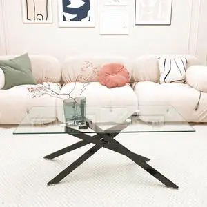 IANIYA Rectangle Glass Coffee Table, Tempered Glass Top and Metal Tubular Leg,Coffee Table(Black(39.37x23.62x18.11inch))