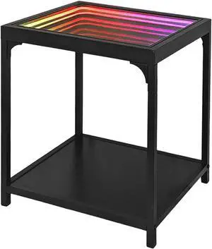 FUSLITE Infinity Table, Coffee Tables for Living Room, with 3D Infinity Illusion Mirror, RGB Side Table, with Tunnel Light, Unique Coffee Table, with Futuristic Decor, for Bedroom, Party (One Table)