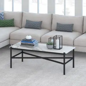 Braxton 46'' Wide Rectangular Coffee Table with Faux Marble Top in Blackened Bronze