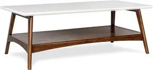 Madison Park Rectangular Solid Wood Frame & Legs Coffee Tables With Storage Shelf, Accent Furniture For Living Room, Minimalist Decor-Off-White/Pecan Parker, Medium