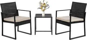 FDW Wicker Patio Furniture 3 Piece Patio Set Chairs Bistro Set Outdoor Rattan Conversation Set for Backyard Porch Poolside Lawn