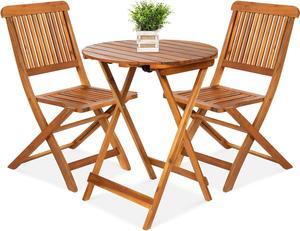Best Choice Products 3-Piece Acacia Wood Bistro Set, Folding Patio Furniture for Backyard, Balcony, Deck w/ 2 Chairs, Round Coffee Table, Teak Finish - Natural