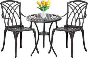 3 Piece Patio Bistro Set Outdoor Bistro Table Set Anti Rust Bistro Table and Chairs w/Umbrella Hole, Durable Patio Set for Porch, Balcony