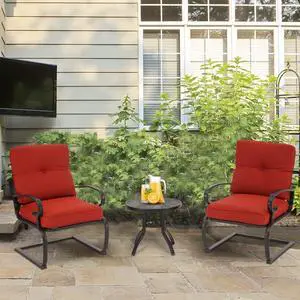 Incbruce Outdoor Furniture 3Pcs Patio Bistro Set, Springs Motion Chairs and Bistro Round Table Set, Metal Small Patio Conversation Set with Cushions (Red)
