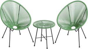 SONGMICS 3-Piece Seating Acapulco, Modern Patio Furniture, Glass Top Table and 2 Chairs Indoor and Outdoor Conversation Bistro Set, Light Green