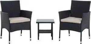 Patio Furniture Set 3 Piece Patio Chair Bistro Set Outdoor Rattan Chairs Wicker Conversation Set for Backyard Porch Poolside Lawn,Black Patio Furniture Set 3 Piece Patio Chair Bistro Set Outdoor Rattan Chairs Wicker Conversation Set for Backyard Porch Poolside Lawn,Black