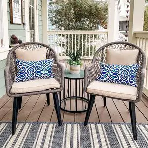 PHI VILLA 3-Piece Rope Patio Conversation Bistro Chat Set | All-Weather Wicker Outdoor Furniture for Small Patio, Porch, Balcony w/ 2 Chairs, Glass Top Side Table PHI VILLA 3-Piece Rope Patio Conversation Bistro Chat Set | All-Weather Wicker Outdoor Furniture for Small Patio, Porch, Balcony w/ 2 Chairs, Glass Top Side Table