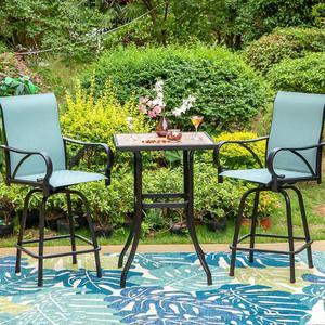 MFSTUDIO 3 PCS Swivel Bar Stools Set, Outdoor Kitchen Bar Height Patio Bistro Set Blue Fabric, All-Weather Patio Furniture