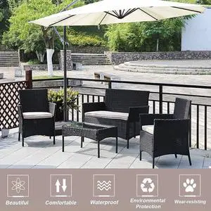 FDW Outdoor Patio Furniture Sets 4 Pieces Patio Set Rattan Chair Wicker Sofa Conversation Set Patio Chair for Backyard Lawn Porch Poolside Balcony Garden Furniture Sets with Coffee Table