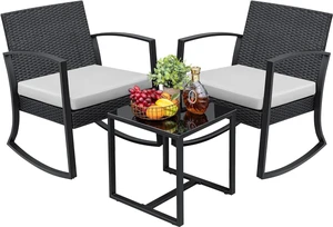 Greesum 3 Pieces Outdoor Furniture Set Patio Bistro Rocking Chairs with Glass Coffee Table for Pool Beach Backyard Balcony Porch Deck Garden, White Greesum 3 Pieces Outdoor Furniture Set Patio Bistro Rocking Chairs with Glass Coffee Table for Pool Beach Backyard Balcony Porch Deck Garden, White