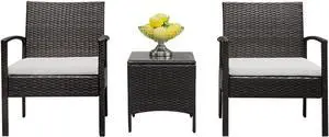3 Pieces Outdoor Patio Furniture Set, Outdoor Wicker Conversation Set, Modern Bistro Set with Coffee Table for Yard Bistro Garden Balcony Backyard Poolside (Classic Brown A) 3 Pieces Outdoor Patio Furniture Set, Outdoor Wicker Conversation Set, Modern Bistro Set with Coffee Table for Yard Bistro Garden Balcony Backyard Poolside (Classic Brown A)