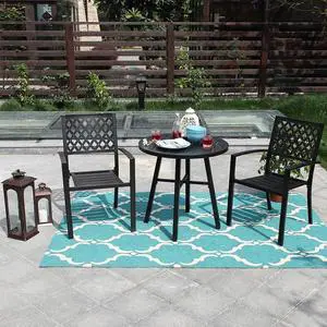 PHI VILLA Metal 3 Piece Bistro Furniture Set Outdoor Patio Set fits Garden Backyard Coffee Table 2 x Chair,1 x Table