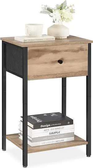 VASAGLE Nightstand, Side Table with Fabric Drawer, 24-Inch Tall End Table with Storage Shelf, Bedroom, Toasted Oak ULGS021B50 VASAGLE Nightstand, Side Table with Fabric Drawer, 24-Inch Tall End Table with Storage Shelf, Bedroom, Toasted Oak ULGS021B50