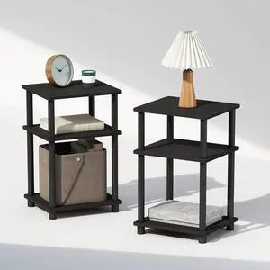 Furinno JUST Set of 2 Toolless 3-Tier Night Stand, Americano Furinno JUST Set of 2 Toolless 3-Tier Night Stand, Americano
