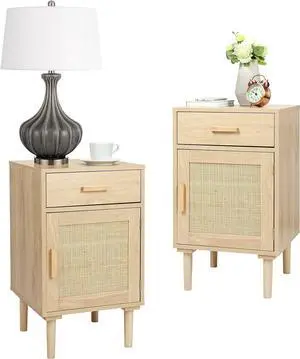 Finnhomy Tall Nightstands Set of 2, Night Stand, Bedside Table Set of 2 with Drawer and Shelf, Hand Made Rattan Decorated Doors, Nightstands with Storage for Bedroom, Natural, 2 Pack Finnhomy Tall Nightstands Set of 2, Night Stand, Bedside Table Set of 2 with Drawer and Shelf, Hand Made Rattan Decorated Doors, Nightstands with Storage for Bedroom, Natural, 2 Pack
