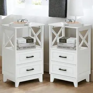 FansaFurn Tall Nightstand Wooden Rustic Bedside End Table for Bedroom, Living Room, 13" D x 18" W x 28" H(Set of 2), White FansaFurn Tall Nightstand Wooden Rustic Bedside End Table for Bedroom, Living Room, 13" D x 18" W x 28" H(Set of 2), White