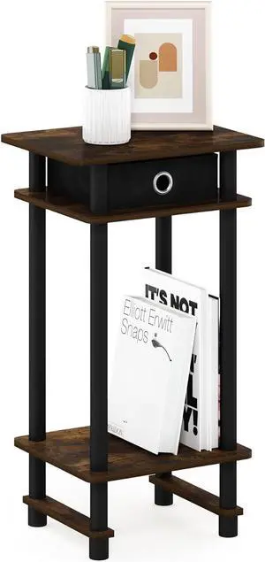 Furinno Turn-N-Tube Tall End Side Night Stand/Bedside Table with Bin Drawer, 1-Pack, Amber Pine/Black/Black Furinno Turn-N-Tube Tall End Side Night Stand/Bedside Table with Bin Drawer, 1-Pack, Amber Pine/Black/Black