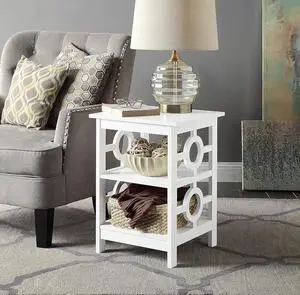 White Finish Wooden Circle Design Chair Side End Table Nightstand Phone Stand with 3-Tier Shelf White Finish Wooden Circle Design Chair Side End Table Nightstand Phone Stand with 3-Tier Shelf
