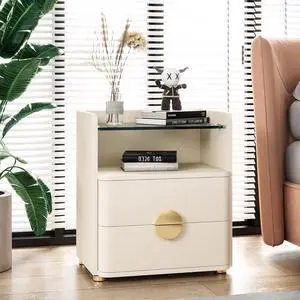 Tribesigns White Nightstand with 2 Drawers, Modern Night Stand with Tempered Glass Shelf, Storage End Table for Bedroom, Small Spaces Tribesigns White Nightstand with 2 Drawers, Modern Night Stand with Tempered Glass Shelf, Storage End Table for Bedroom, Small Spaces