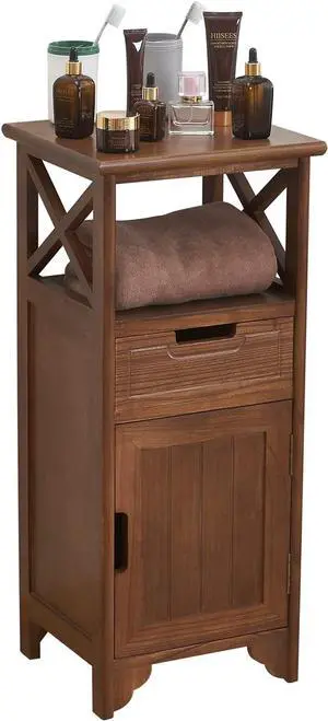 30 Inches Tall End Table, Fully Assembled Bathroom Floor Cabinet with Shelf and Storage, No Assembly Nightstand with Drawer for Bedroom-Walnut 30 Inches Tall End Table, Fully Assembled Bathroom Floor Cabinet with Shelf and Storage, No Assembly Nightstand with Drawer for Bedroom-Walnut