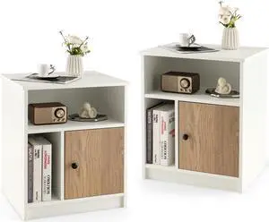 Giantex White Nightstand Set of 2, 25" Tall End Side Table with 1 Door & 2 Open Shelves, Wood Bedside Table with Cable Management Hole, Modern Night Stand Bedside Cabinet for Bedroom Giantex White Nightstand Set of 2, 25" Tall End Side Table with 1 Door & 2 Open Shelves, Wood Bedside Table with Cable Management Hole, Modern Night Stand Bedside Cabinet for Bedroom