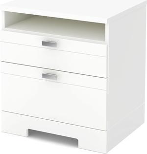 South Shore Reevo 2Drawer Nightstand Pure White with Matte Nickel Handles