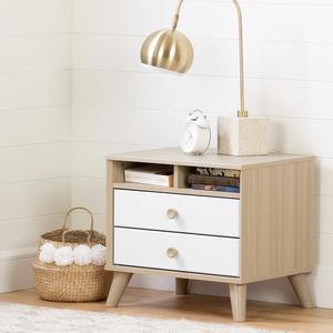 South Shore Yodi 2Drawer NightstandSoft Elm and Pure White