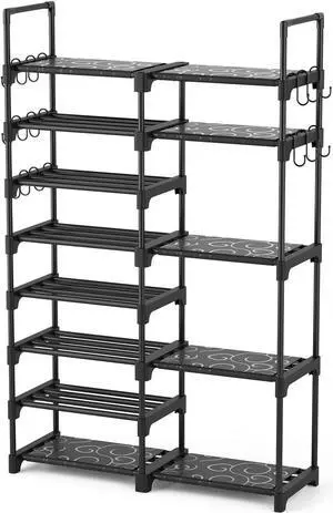 ROJASOP Shoe Rack Organizer, 8-Tier Metal Shoe Rack for Closet Entryway Garage, 26-32 Pairs Tall Shoe Boot Storage Shelf with 15 Hooks, Stackable Large Shoe Stand ROJASOP Shoe Rack Organizer, 8-Tier Metal Shoe Rack for Closet Entryway Garage, 26-32 Pairs Tall Shoe Boot Storage Shelf with 15 Hooks, Stackable Large Shoe Stand