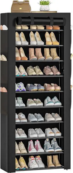 OYREL Shoe Rack Dustproof Sturdy 10Tier Tall Large Storage with Side Pocket OYREL Shoe Rack Dustproof Sturdy 10Tier Tall Large Storage with Side Pocket