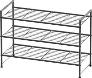 Simple Houseware 3-Tier Stackable Wired Grid Shoe Rack, Black Simple Houseware 3-Tier Stackable Wired Grid Shoe Rack, Black