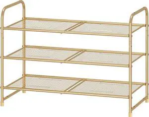 Simple Trending 3-Tier Stackable Shoe Rack, Expandable & Adjustable Shoe Shelf Storage Organizer, Metal Mesh, Gold Simple Trending 3-Tier Stackable Shoe Rack, Expandable & Adjustable Shoe Shelf Storage Organizer, Metal Mesh, Gold