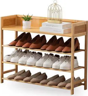 Bamboo Shoe Rack Organizer, 4 Tier Shoe Shelf Storage Organizer, for Entryway, Hallway, and Closet (Nature-31.5) Bamboo Shoe Rack Organizer, 4 Tier Shoe Shelf Storage Organizer, for Entryway, Hallway, and Closet (Nature-31.5)