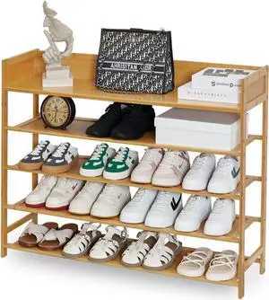 Bamboo Shoe Rack Organizer, 5 Tier Shoe shelf Storage Organizer, For Entryway, Hallway, and Closet (Nature-39.4") Bamboo Shoe Rack Organizer, 5 Tier Shoe shelf Storage Organizer, For Entryway, Hallway, and Closet (Nature-39.4")