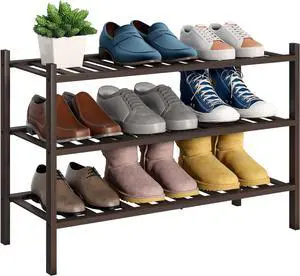 BMOSU 3-Tier Bamboo Shoe Rack Premium Stackable Shoe Shelf Storage Organizer for Hallway Closet Living Room Entryway Organizer (Brown Bamboo) BMOSU 3-Tier Bamboo Shoe Rack Premium Stackable Shoe Shelf Storage Organizer for Hallway Closet Living Room Entryway Organizer (Brown Bamboo)