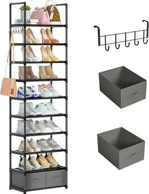 OYREL Tall Shoe Rack Narrow 10 Tier Shoes Rack 20 25 Pairs + 2 Boxes 1 Hook OYREL Tall Shoe Rack Narrow 10 Tier Shoes Rack 20 25 Pairs + 2 Boxes 1 Hook