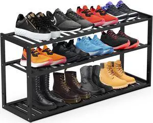 Jripae 3 Tier 32.5inch Long Bamboo Shoe Rack for Entryway Closet Garage Jripae 3 Tier 32.5inch Long Bamboo Shoe Rack for Entryway Closet Garage