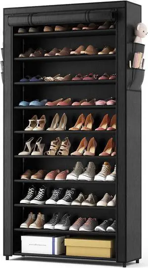 ROJASOP 10 Tier Shoe Rack with Covers,Large Capacity Stackable Tall Shoe Shelf Storage to 50-55 Pairs Shoes and Boots Sturdy Metal Free Standing Shoe Rack Organizer for Closet Entryway Garage ROJASOP 10 Tier Shoe Rack with Covers,Large Capacity Stackable Tall Shoe Shelf Storage to 50-55 Pairs Shoes and Boots Sturdy Metal Free Standing Shoe Rack Organizer for Closet Entryway Garage