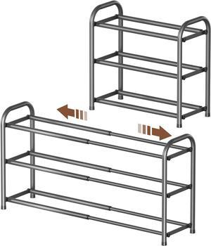 3-Tier Expandable Shoe Rack,Adjustable Shoe Shelf Storage Organizer Heavy Duty Metal Free Standing Shoe Rack for Entryway Closet Doorway (Gray)
