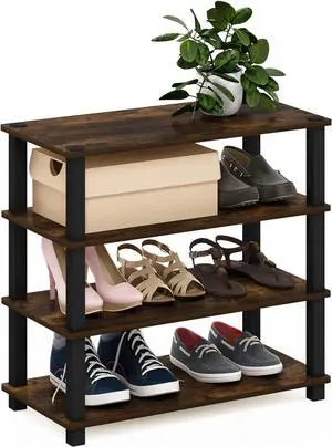 Furinno Turn-S-Tube 4-Tier Shoe Rack, Amber Pine/Black Furinno Turn-S-Tube 4-Tier Shoe Rack, Amber Pine/Black