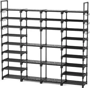 ROJASOP Large Shoe Rack Organizer for Entryway Closet 64-68 Pairs 9-Tier Heavy Duty Tall Garage Shoe Rack Shoe Shelf Shoes Storage with 18 Pcs Removable Side Hooks for Bedroom and Garage Black ROJASOP Large Shoe Rack Organizer for Entryway Closet 64-68 Pairs 9-Tier Heavy Duty Tall Garage Shoe Rack Shoe Shelf Shoes Storage with 18 Pcs Removable Side Hooks for Bedroom and Garage Black
